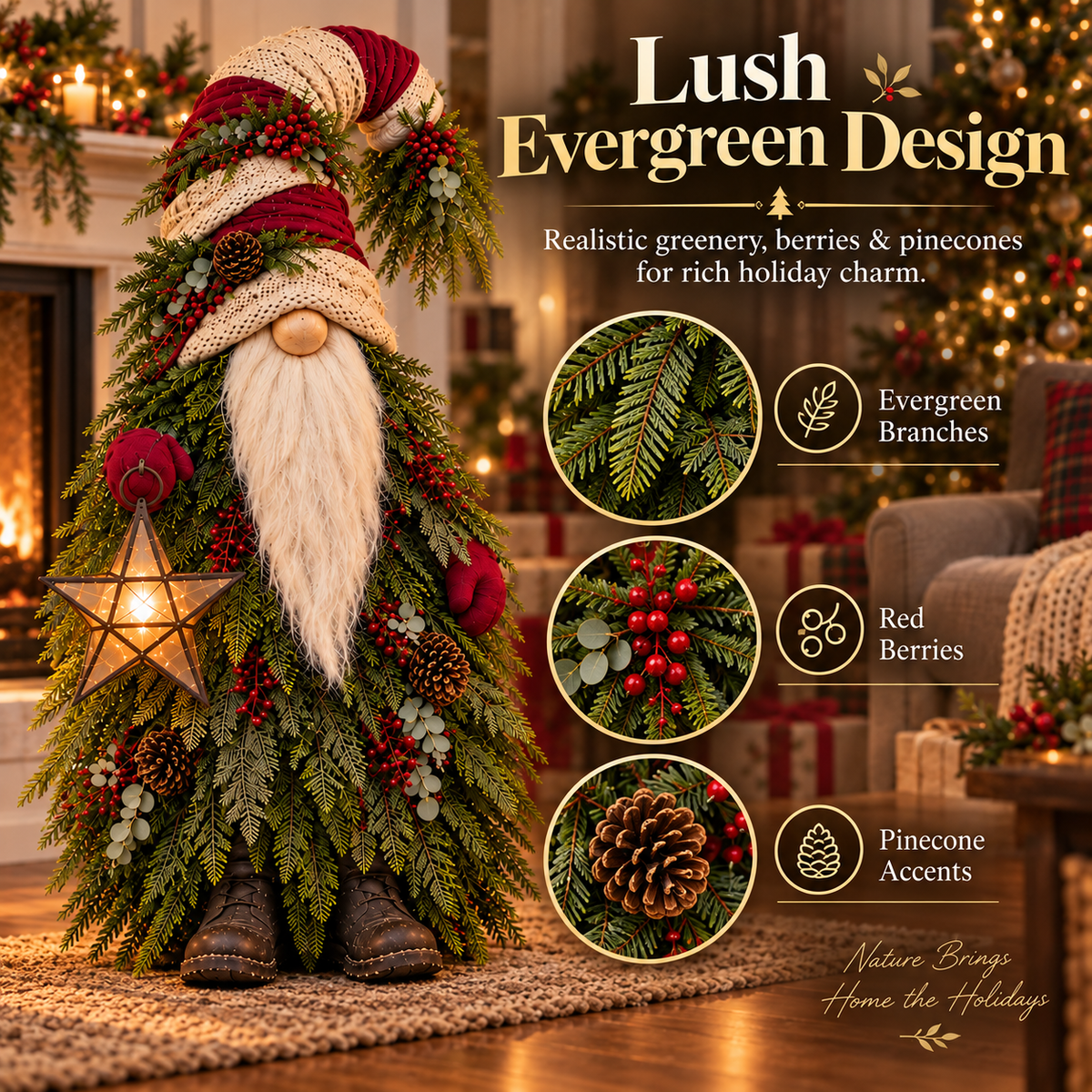🎅🌲 Evergreen Christmas Gnome – Warm Lighted Floor Decor