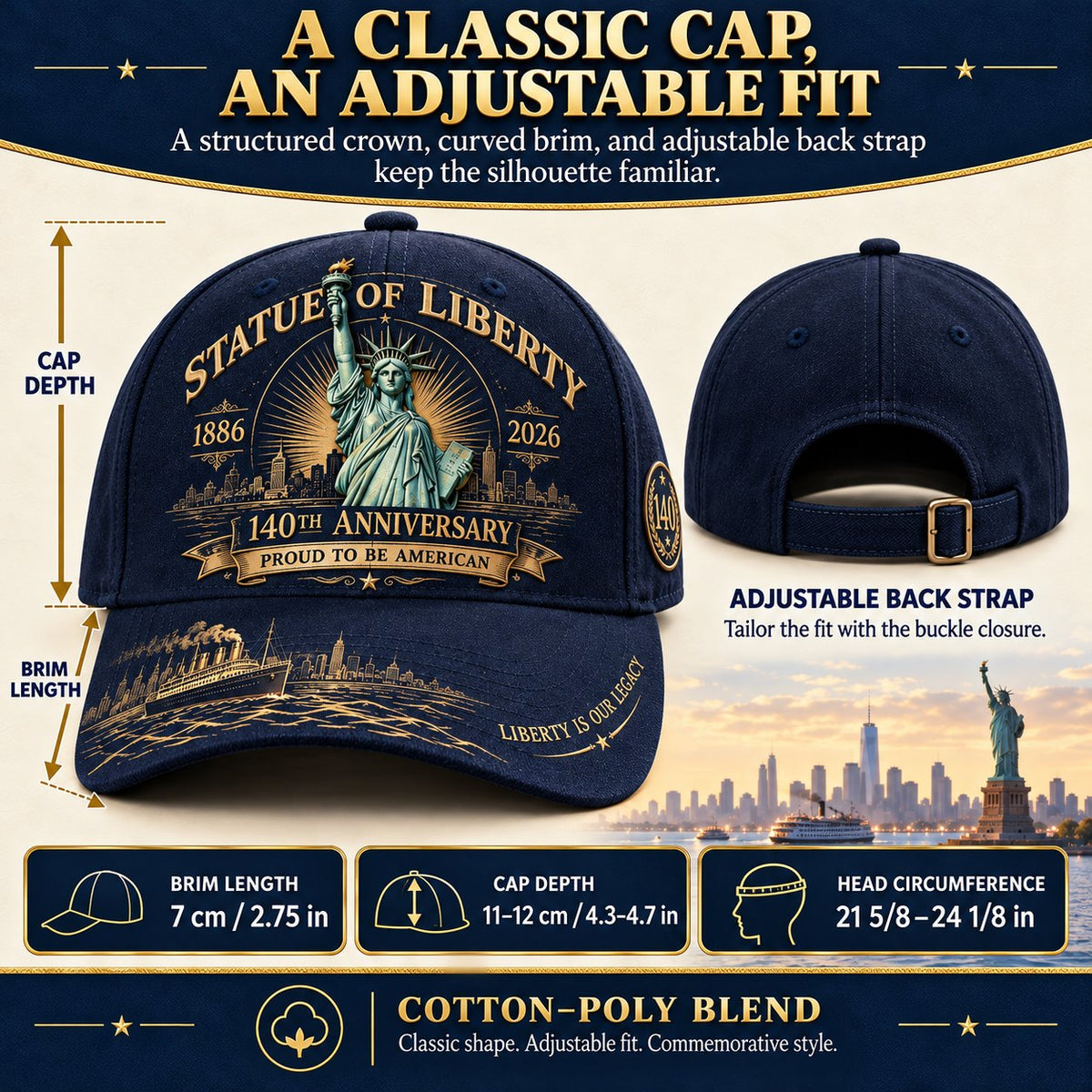 💝 LAST DAY 49% OFF | 🗽 140 Years of Liberty | Statue of Liberty Commemorative Cap 1886–2026 🇺🇸