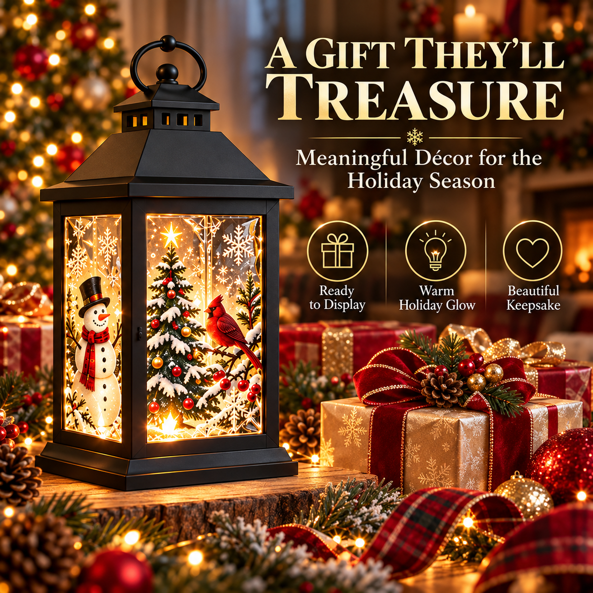 🎄💎 Interchangeable Crystal Holiday Lantern ✨ Light Up Seasonal Decor