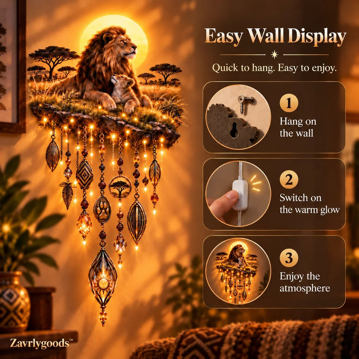 🦁❤️ Savannah Lion Family Glow ✨ Illuminated Lion & Cub Wall Decor