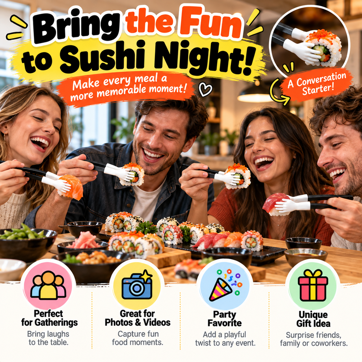 😂🥢 Tiny Hand Sushi Grabbers™ | Funny Mini Chopsticks for Sushi Lovers