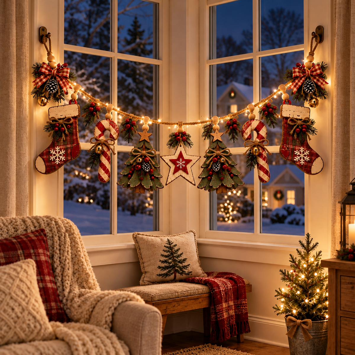 Vintage Lighted Wooden Christmas Heirloom Garland