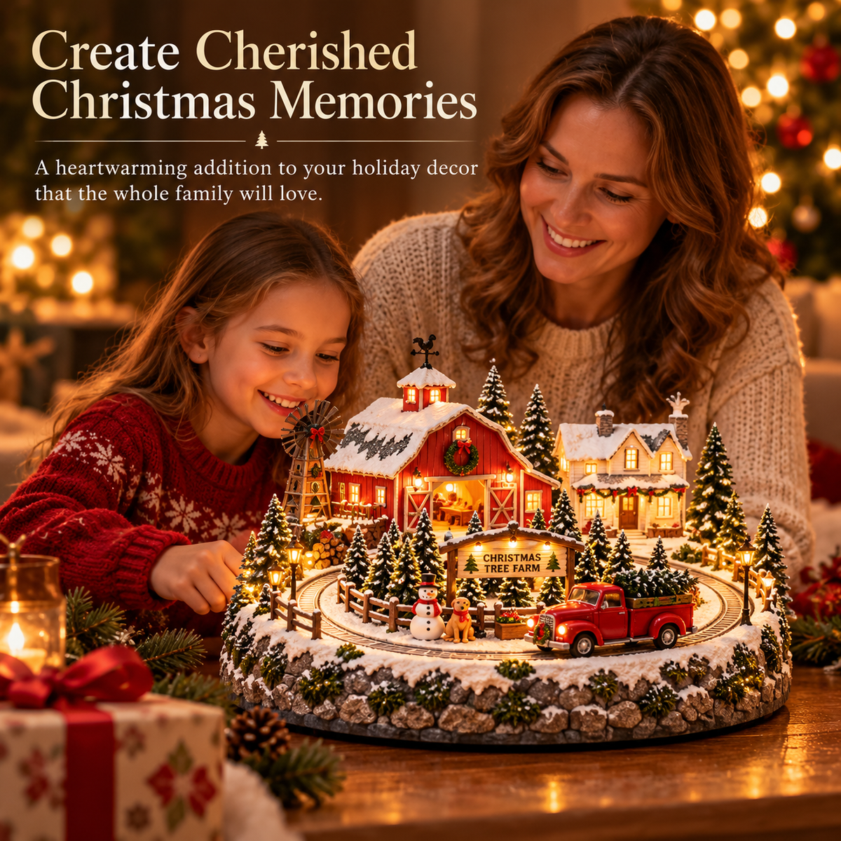 🚚🎄 Christmas Tree Farm Village™ | Animated Red Truck, Warm Lights & Rustic Holiday Charm
