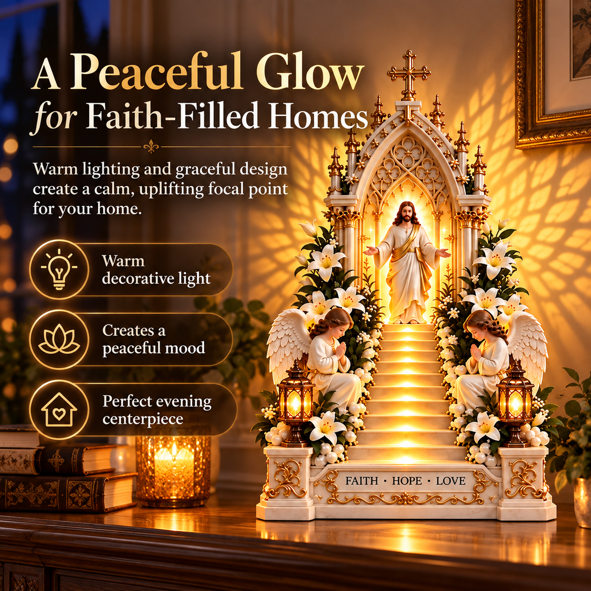 🙏 Heavenly Stairway Angel Wing Light – Christian Tabletop Faith Decor