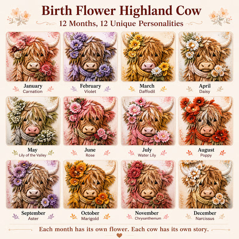 🐮💐 Blooming Highland™ | Birth Flower 3D Fabric Art DIY Kit – Beginner Friendly