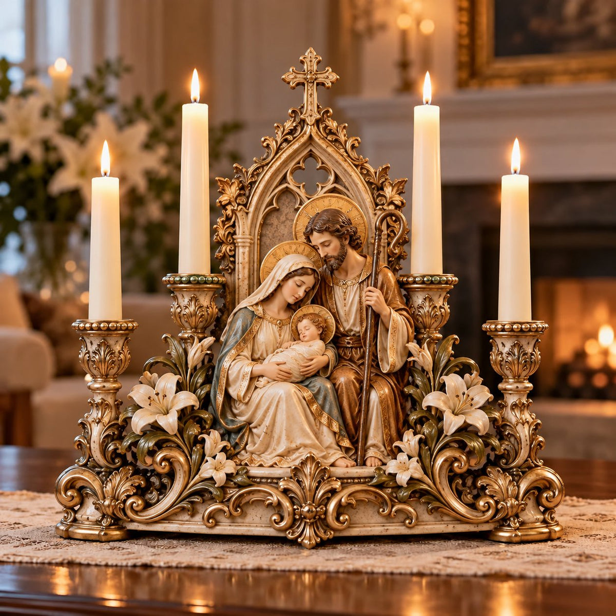 🖤✝️ Sacred Gothic Family™ | Holy Family Four-Candle Holder