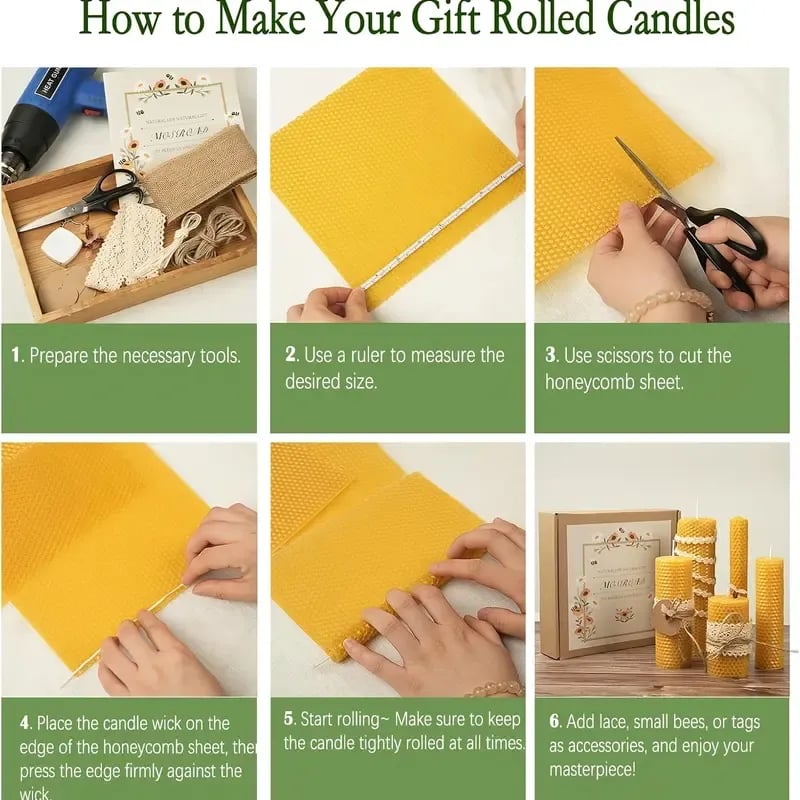🕯️🐝 HoneyGlow DIY Beeswax Candle Kit – Roll, Create & Light Up Cozy Moments (12-Piece Set)