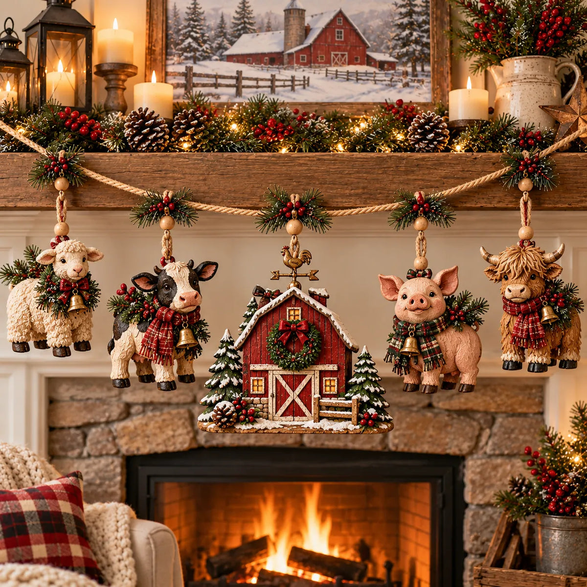 🐄 Christmas Farm Friends Hanging Mantel Garland