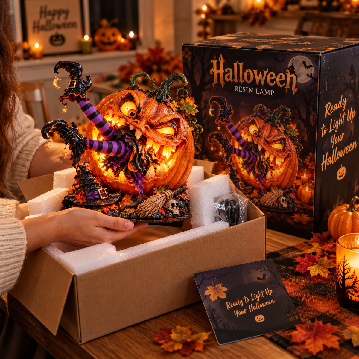 🎃 Oops… The Pumpkin Ate the Witch | Light-Up Halloween Decor