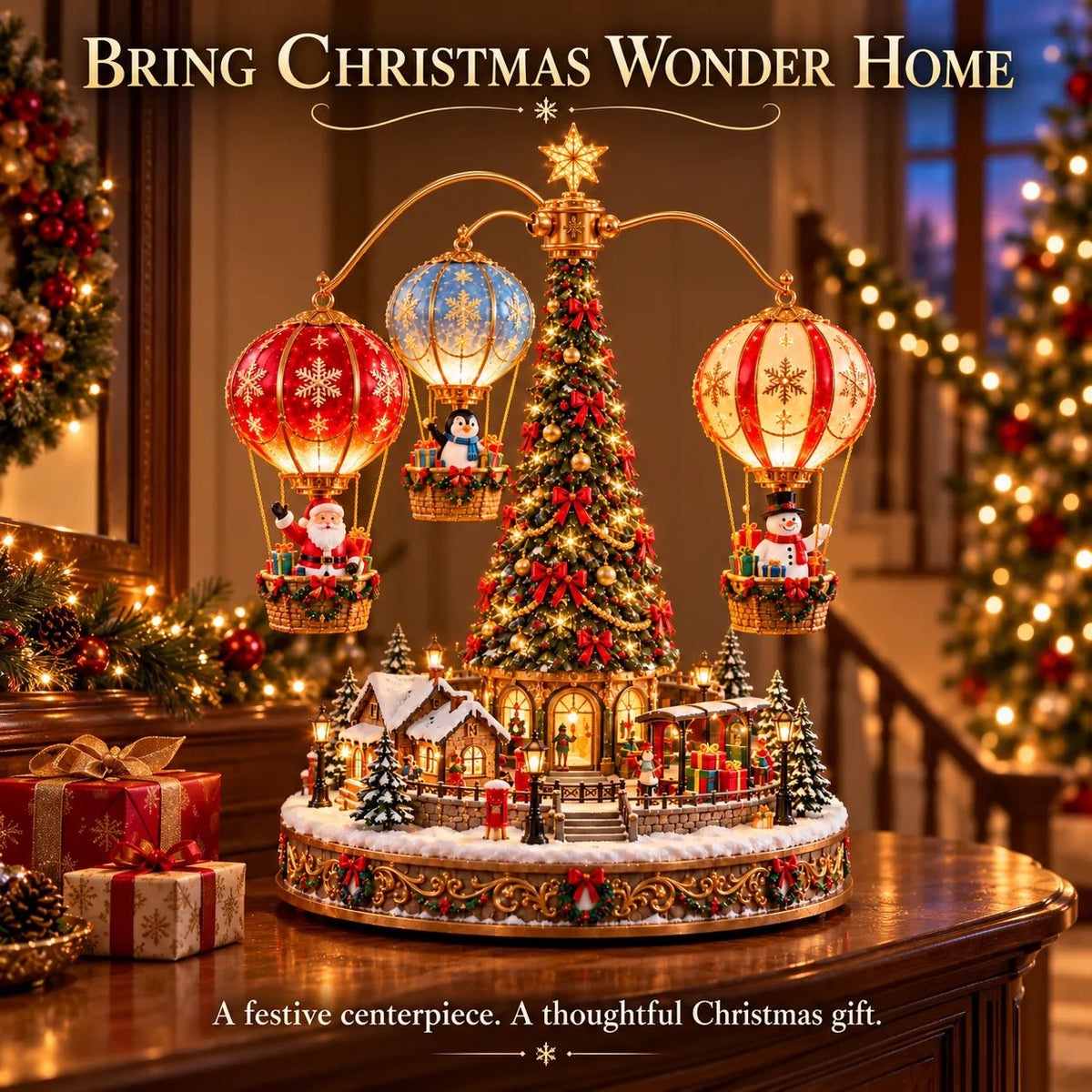 🎅🎈 Santa’s Sky Journey – Animated Lighted Christmas Balloon Village