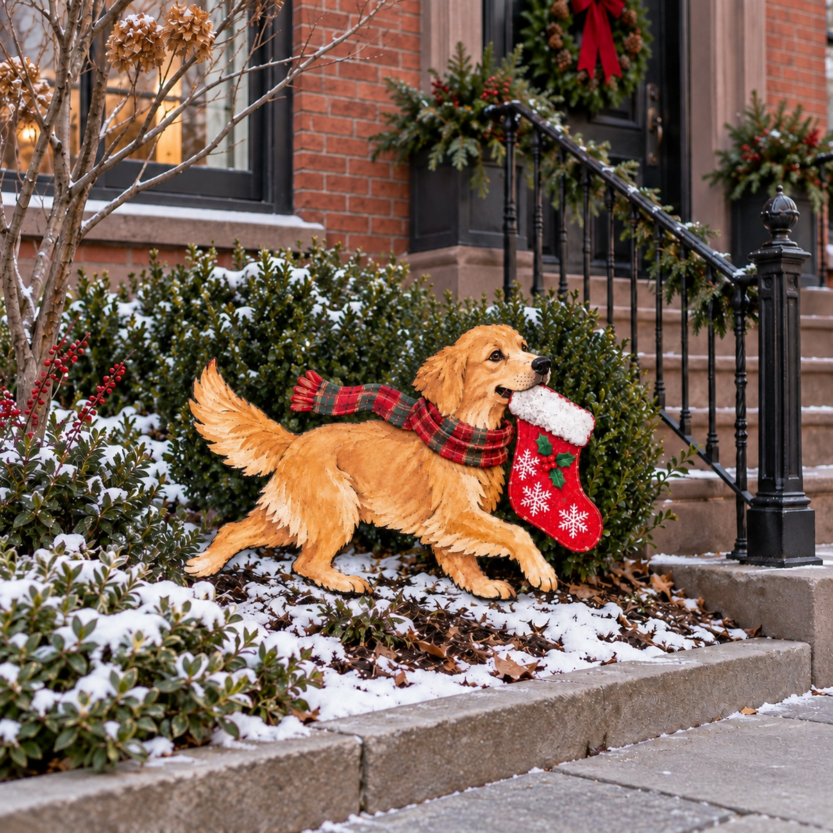 🐕🎄 Stocking Dash™ | Lighted Golden Retriever Christmas Yard Stake