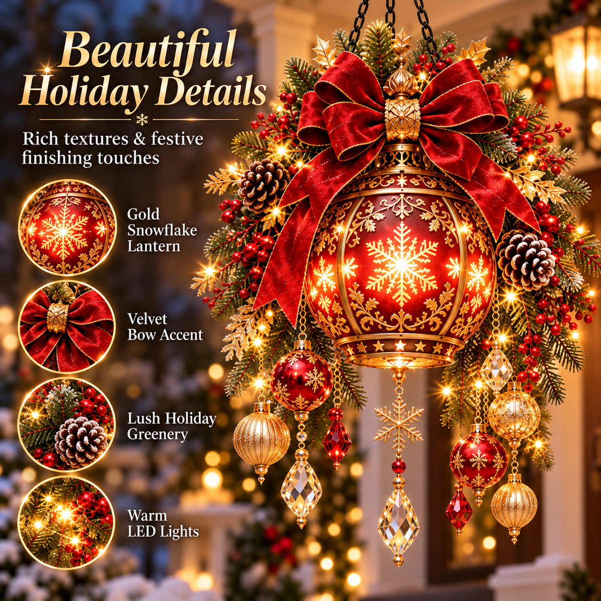 ✨ Regal Christmas Glow™ | Hanging Red & Gold Lantern Decor