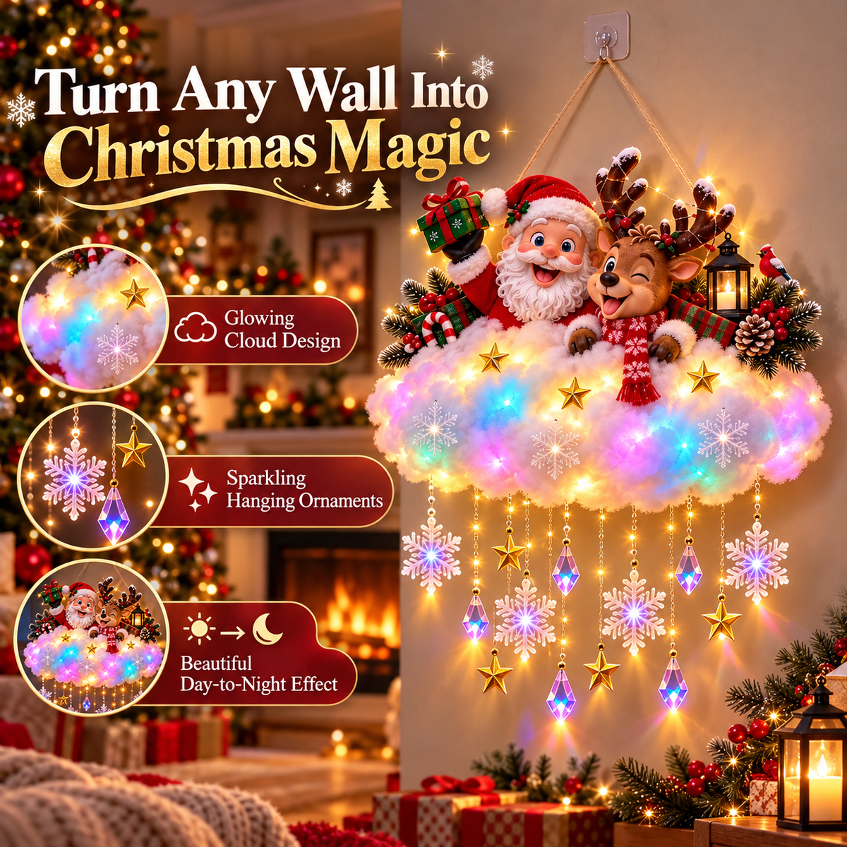 50% OFF | ☁️ Christmas in the Clouds | Light-Up Santa & Winter Village Hanging Decor 🎄