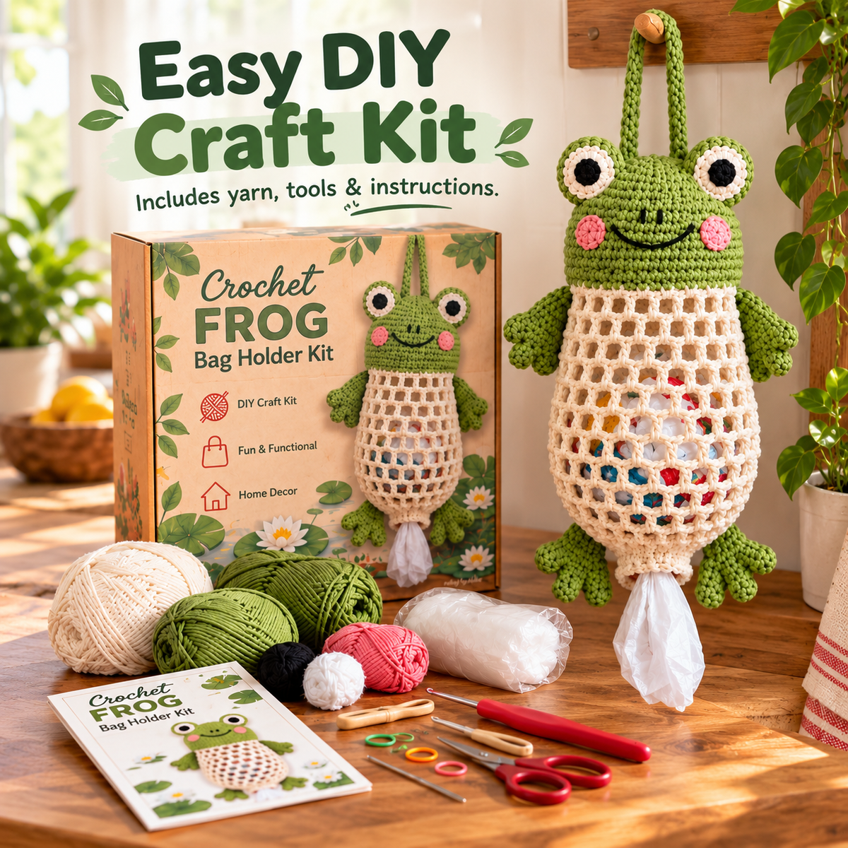 🧶🐸 Crochet Animal Bag Holder DIY Kit | Cute & Functional Hanging Storage