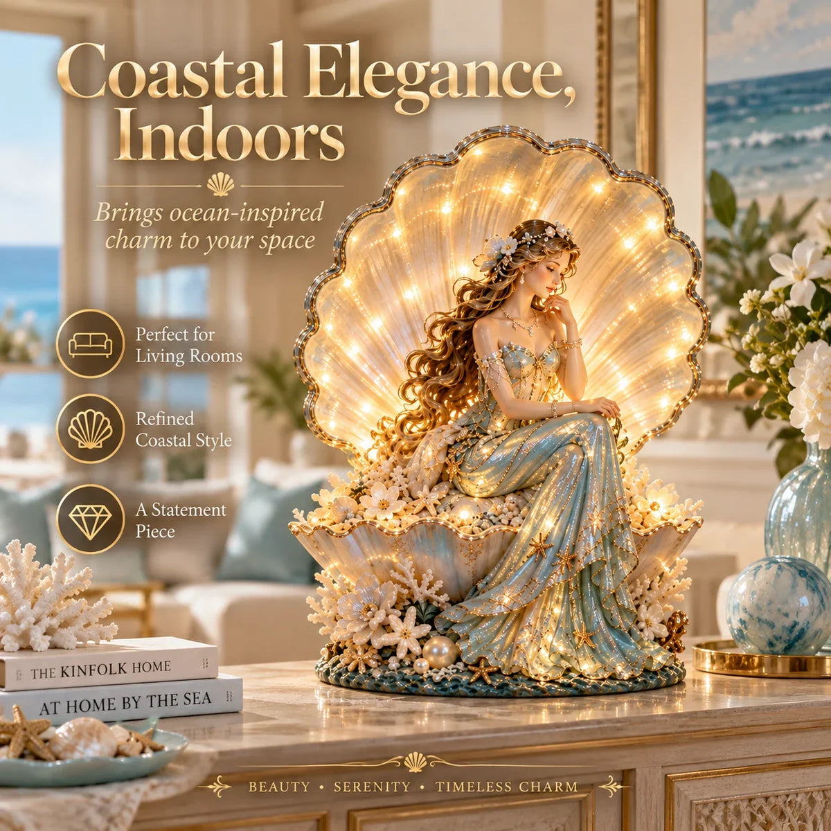 🐚✨ Pearl Muse Lamp | Coastal Lady Sculpture with Soft Ambient Glow