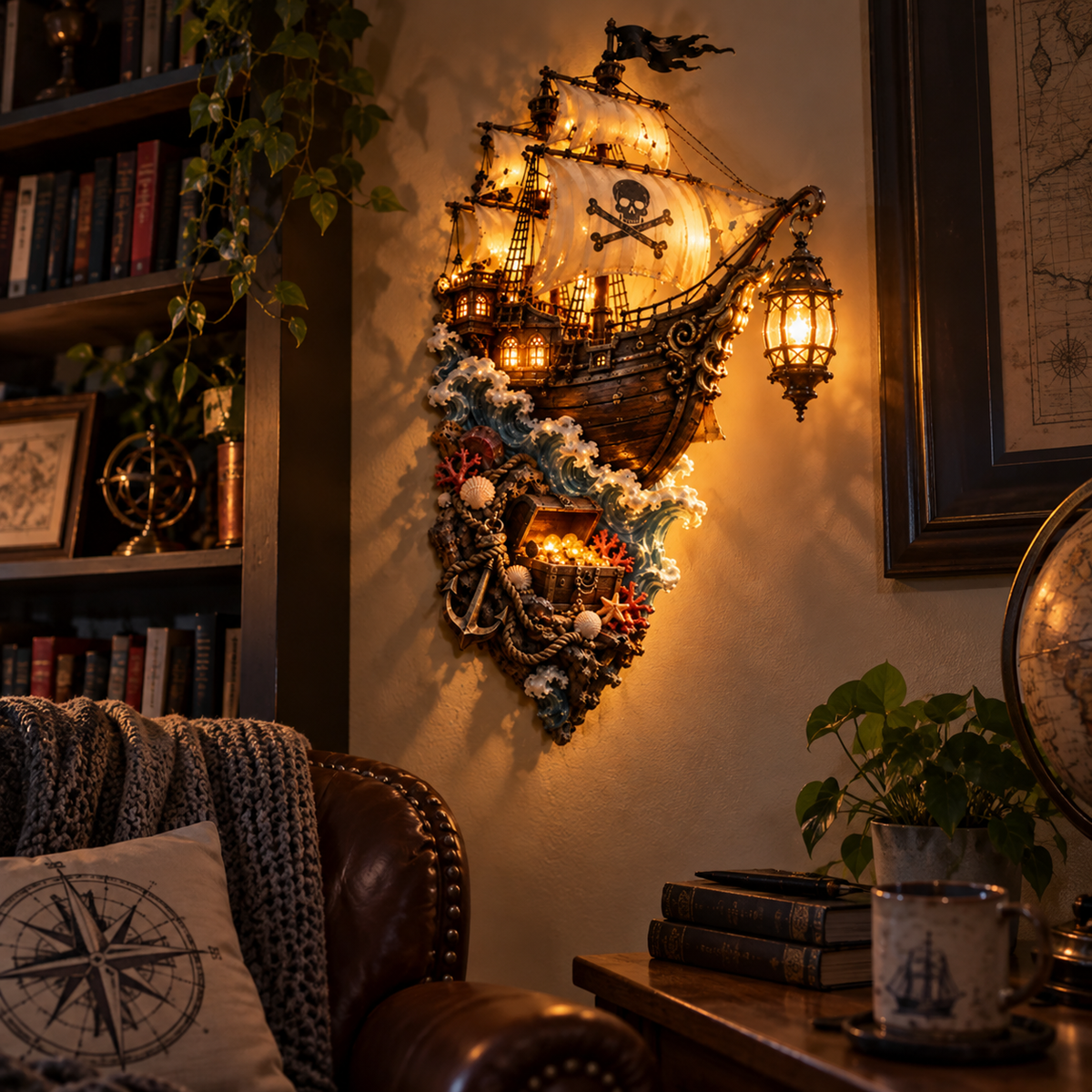 ⛵👻 Phantom Tide™ | Lighted Ghost Ship Nautical Wall Decor