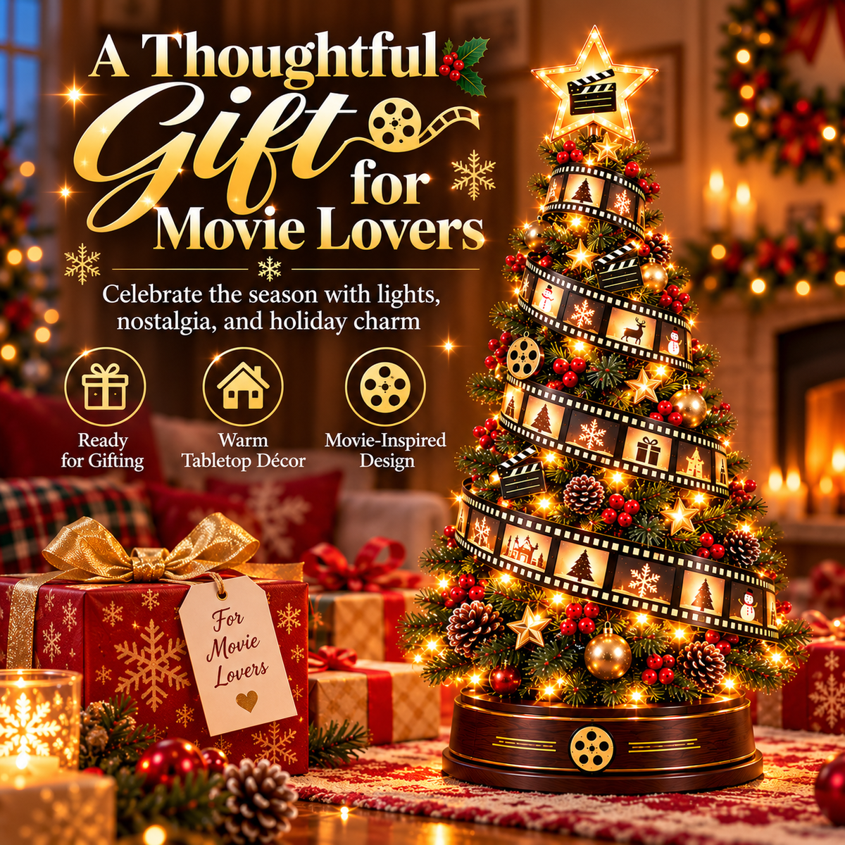 🎬🎄 Film Strip Christmas Tree Light – Lighted Holiday Tree for Movie Lovers