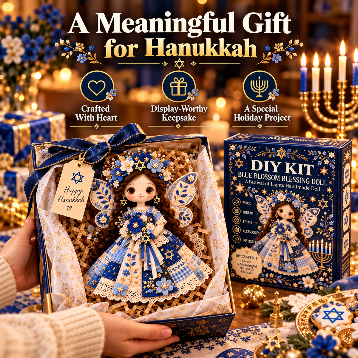 🕎🧵 Hanukkah DIY Patchwork Doll Kit – Handmade Festival of Lights Keepsake