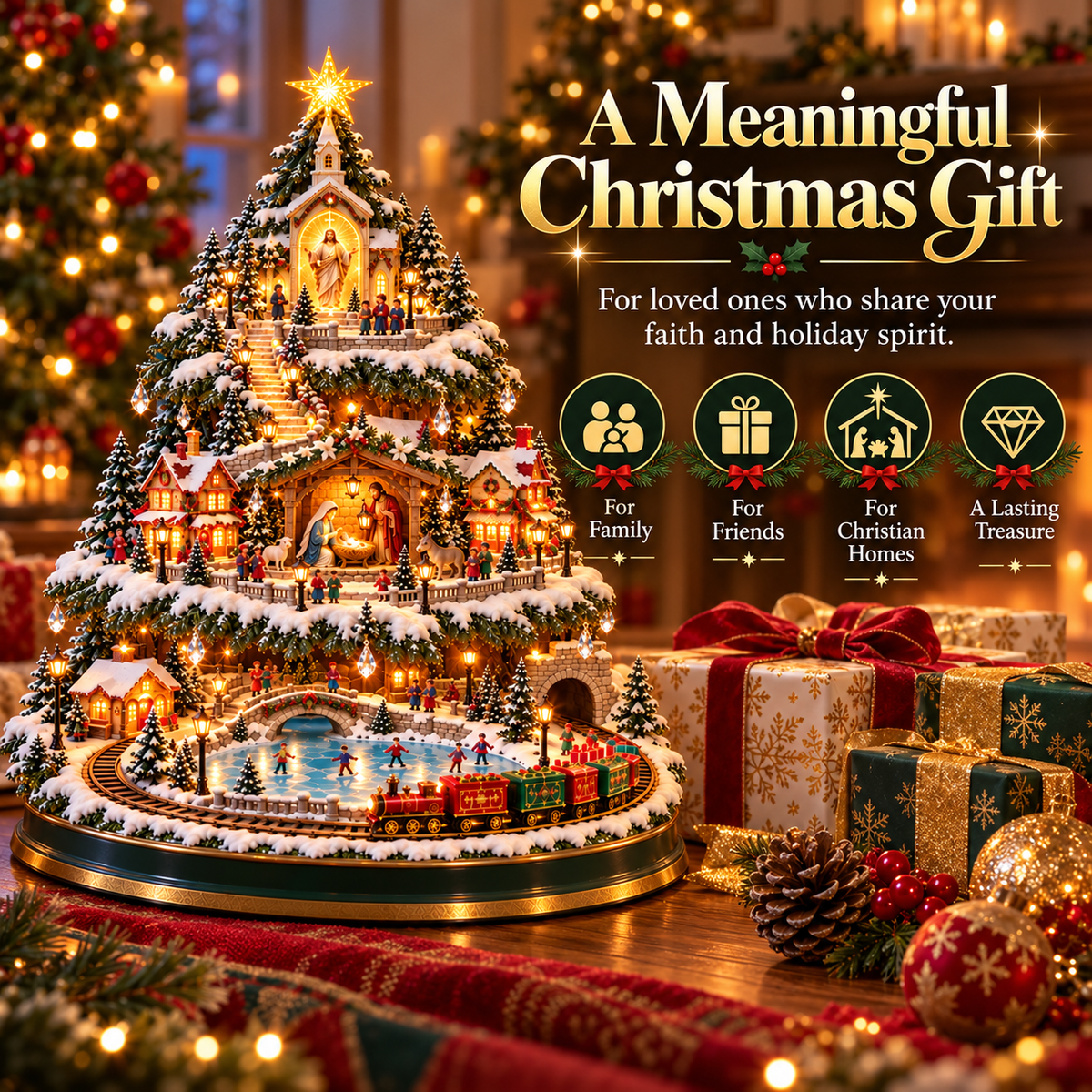 ✨LAST DAY 49% ✝️ Lighted Nativity Christmas Village Tree – Bethlehem Holy Night Holiday Display