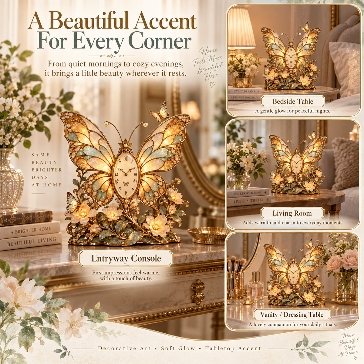 🔥Last Day 50%OFF🦋 Butterfly Afterglow™ | Lighted Butterfly Floral Table Clock