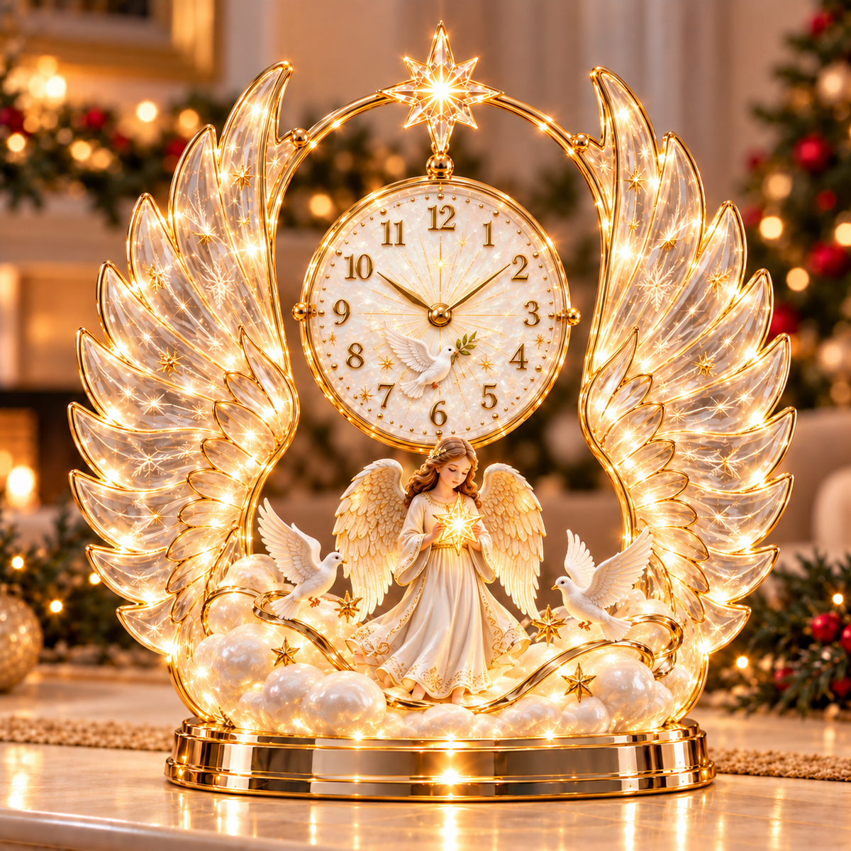 🕰️🎄 Lighted Christmas Scene Clock –Festive Tabletop Holiday Decor