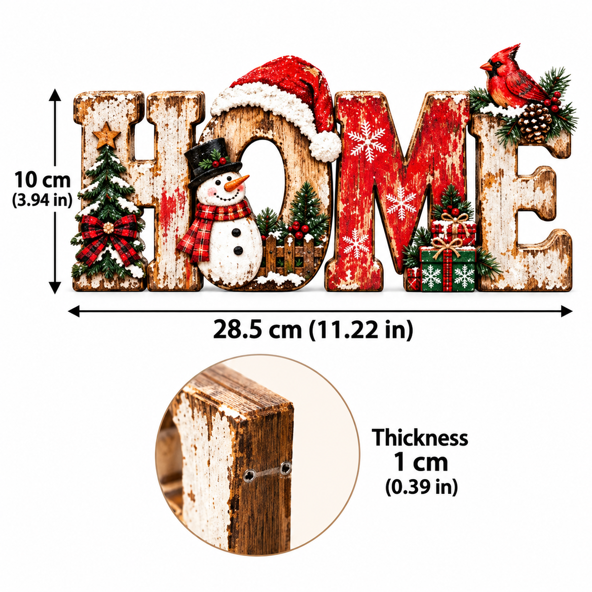 🎄 Rustic Christmas HOME Sign with Snowman & Cardinal 🐦