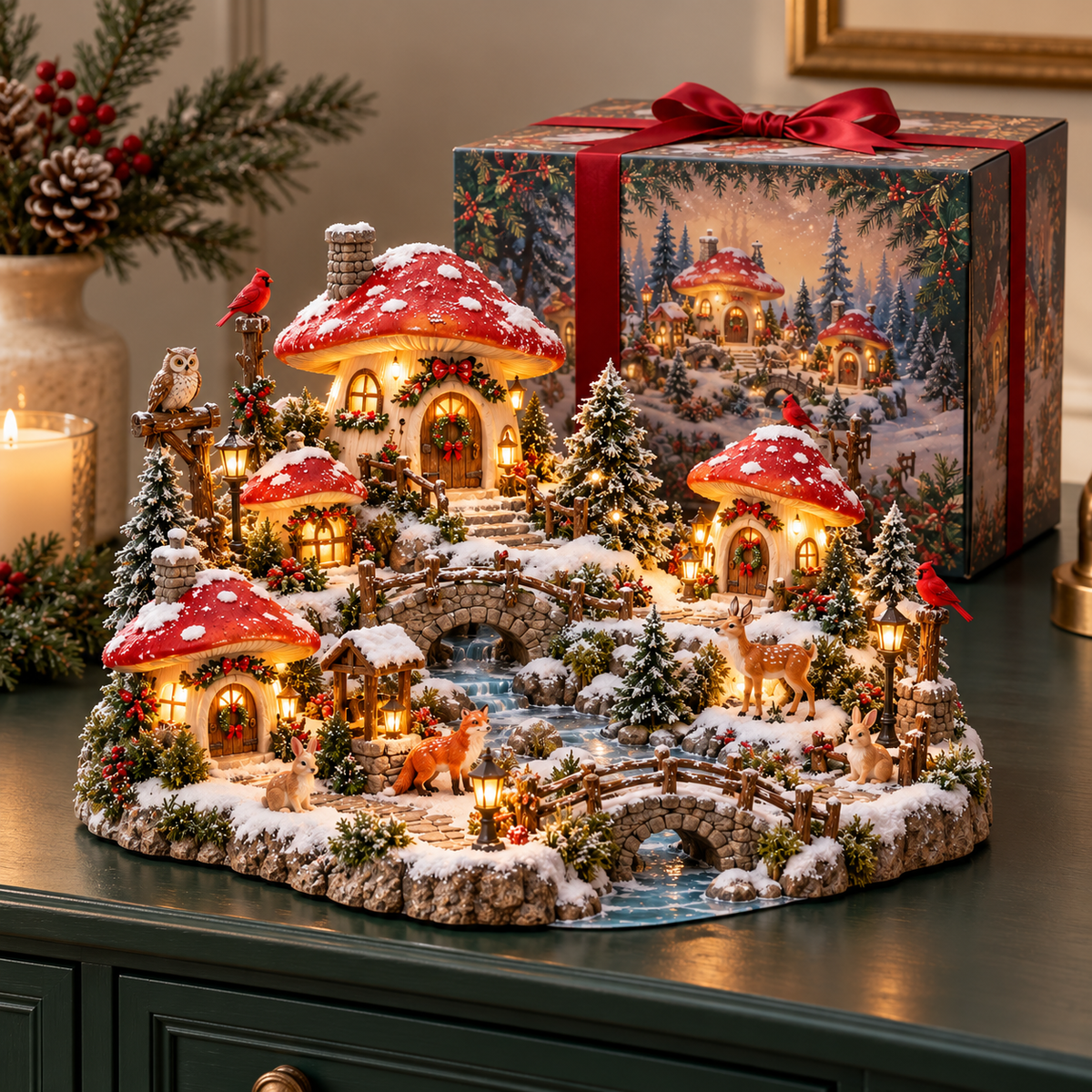 🍄✨ Enchanted Mushroom Christmas Village | Lighted Storybook Holiday Display 🎄❄️