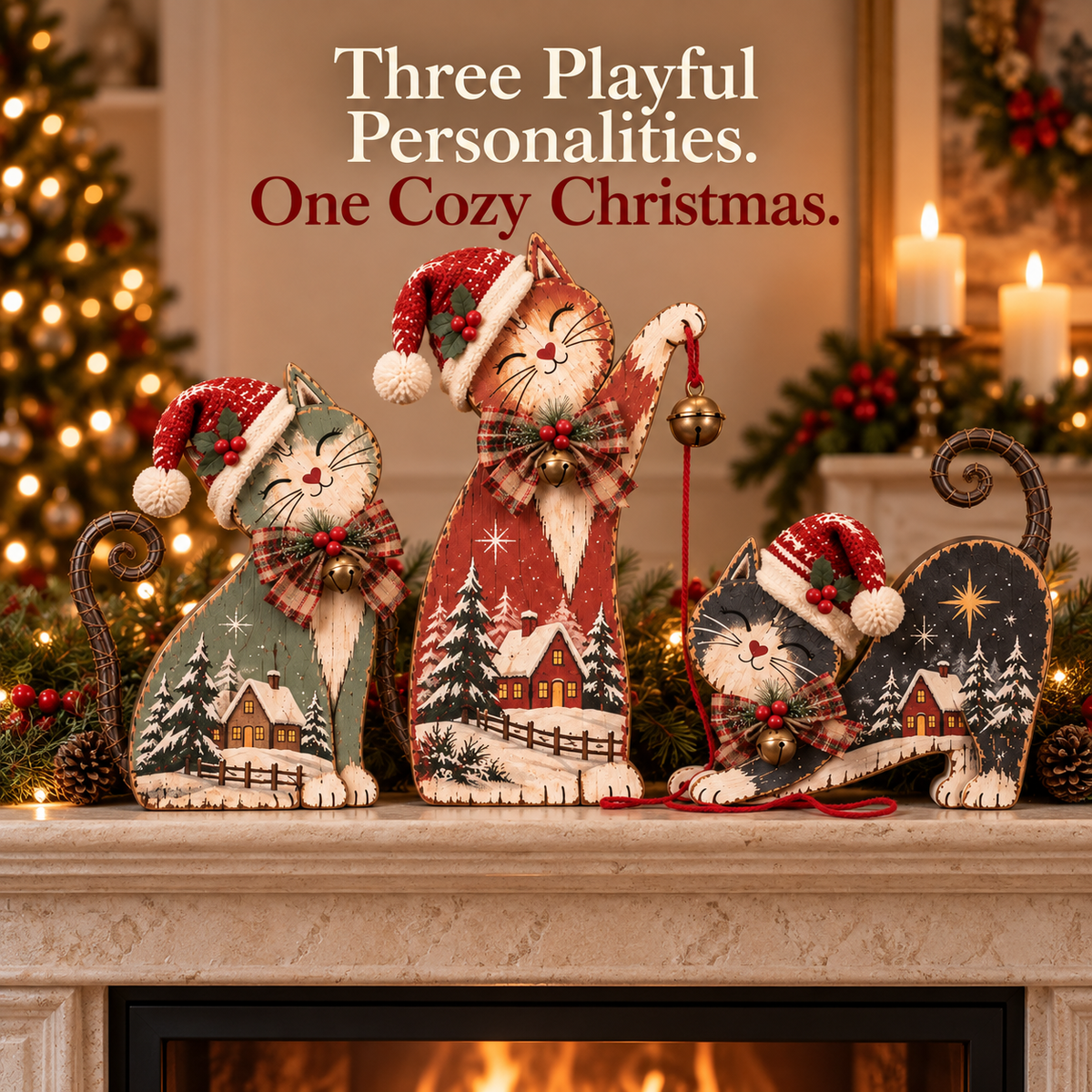 🐾🎄 Christmas Mischief Cats™ | Lighted Vintage Holiday Trio