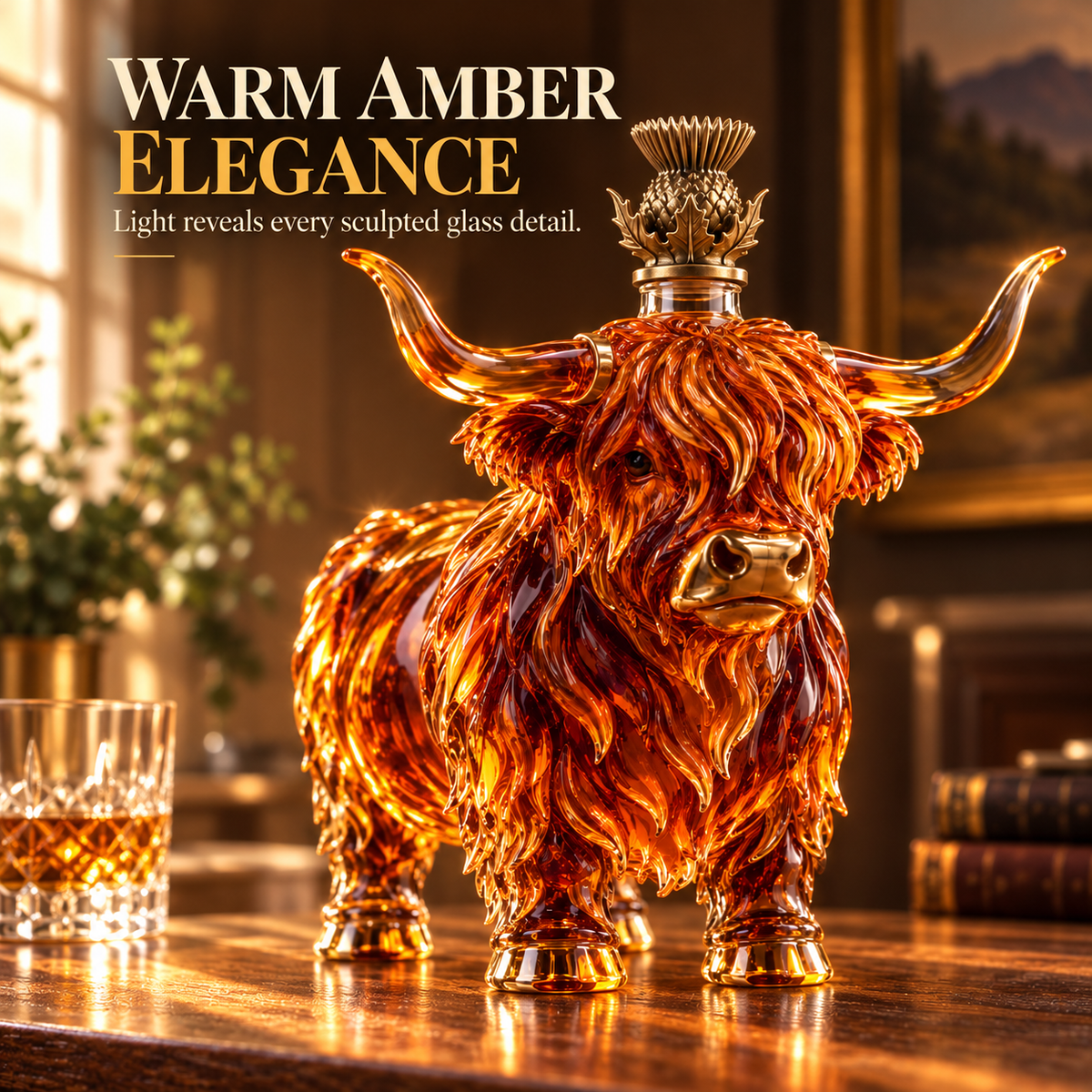 🐂🥃 Highland Spirit™ – Sculptural Highland Cow Whiskey Decanter & Bar Centerpiece