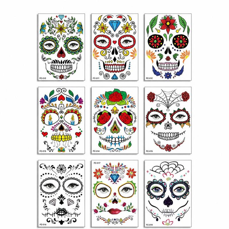 Mexican Dia De Los Muertos Temporary Face Tattoos - Sugar Skull Floral Face Decals 🎭