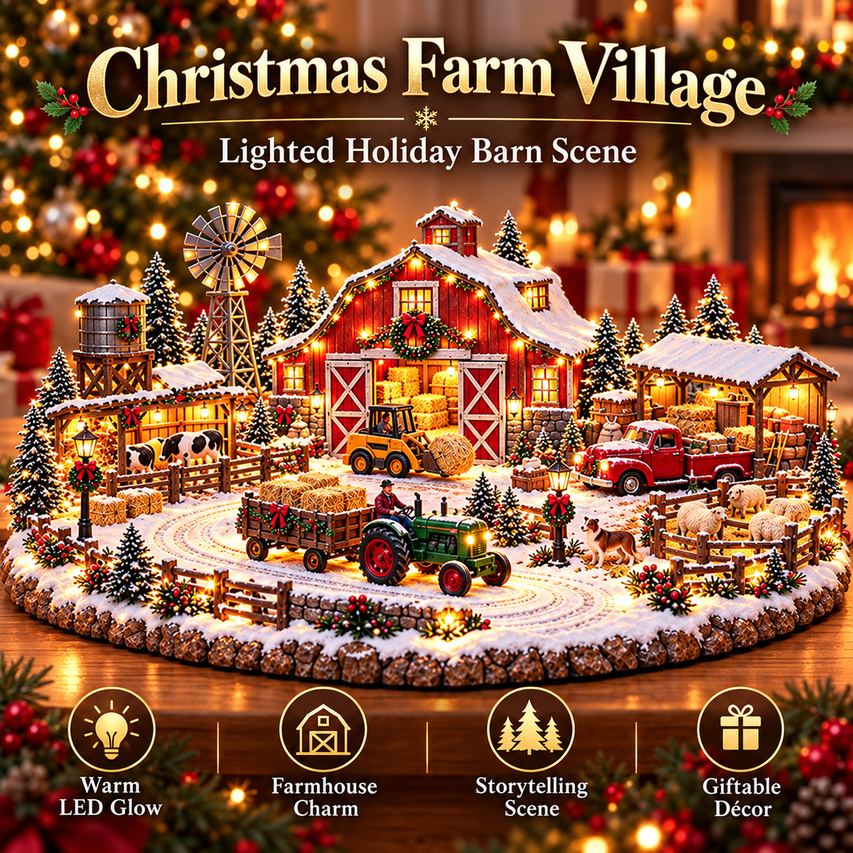 🎄🚜 Christmas at the Red Barn™ | Lighted Farm Village Scene