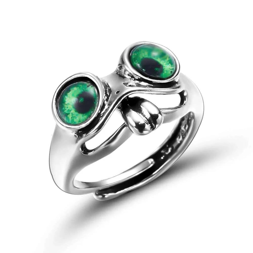 🐸 925 Sterling Silver Movable Tongue Frog Ring – Cute Adjustable Open Ring with Big Eyes