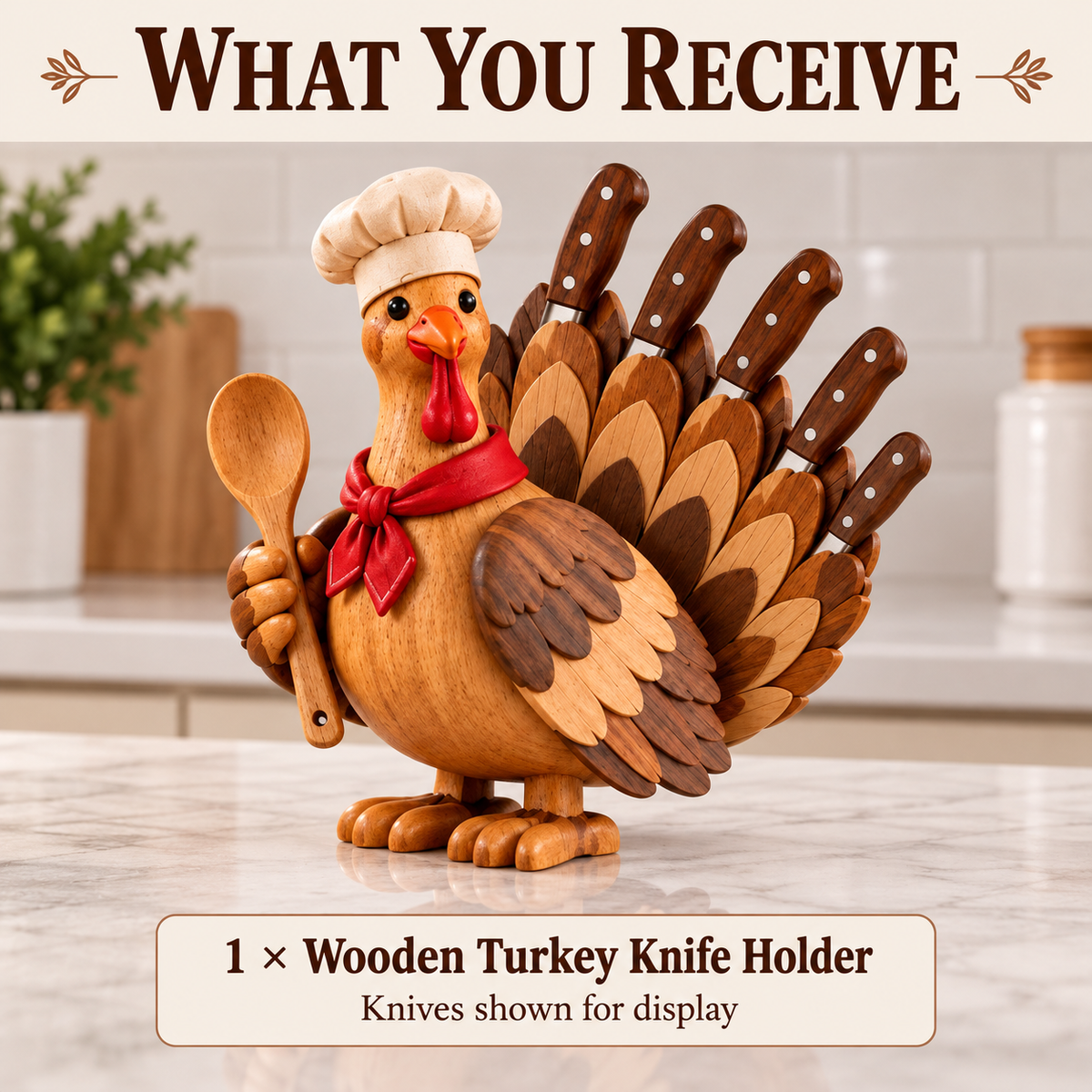 🦃🔪 Turkey Carver™ | Wooden Thanksgiving Knife Holder & Kitchen Counter Decor