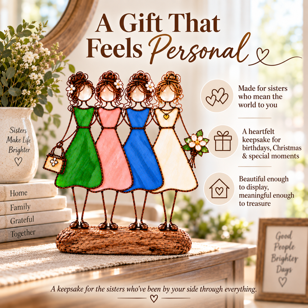 💞🪟 Sisters in Light™ | Stained Glass-Inspired Friendship Figurine