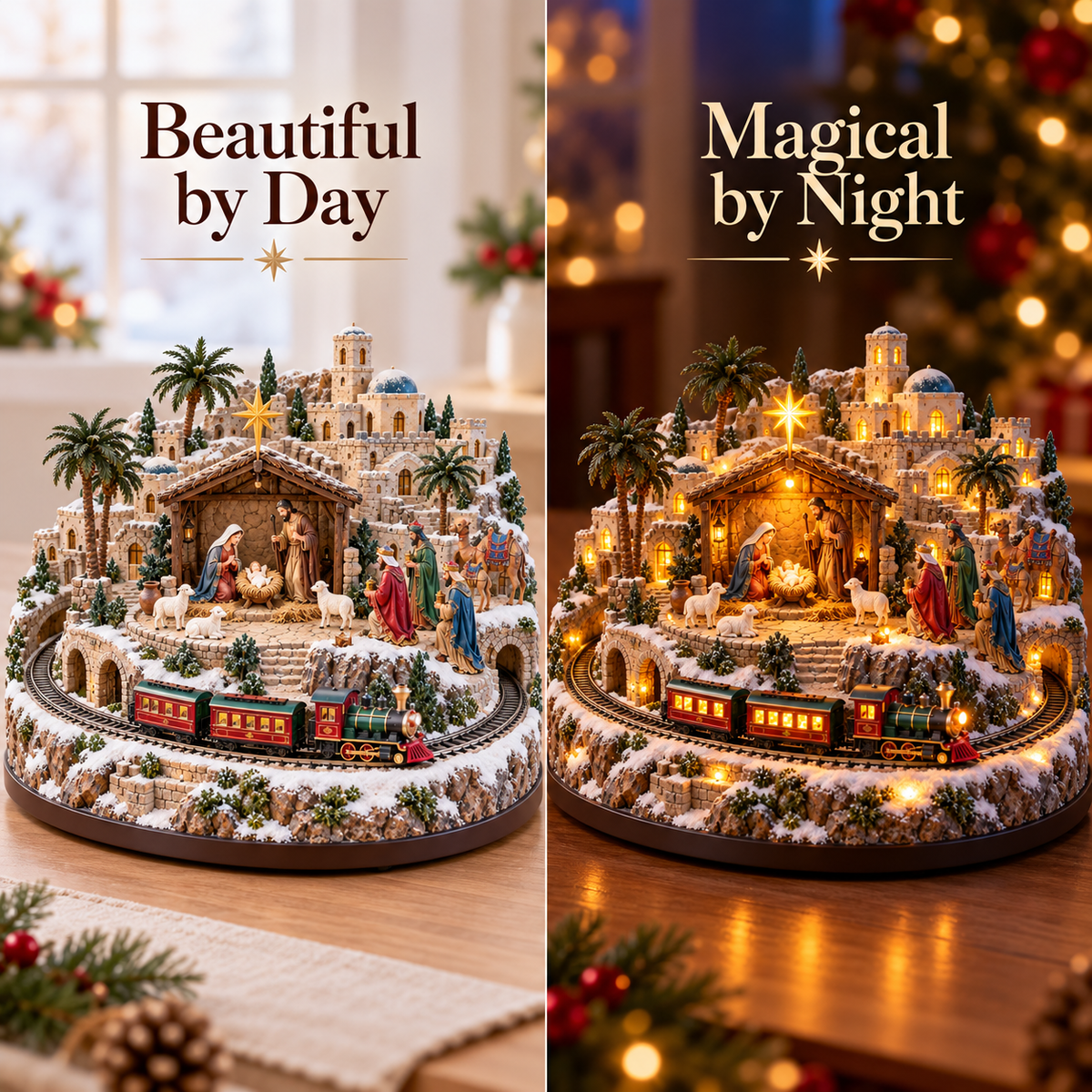 ✝️🎄 Bethlehem Journey Lighted Nativity Village | Animated Christmas Train Tabletop Decor ✨