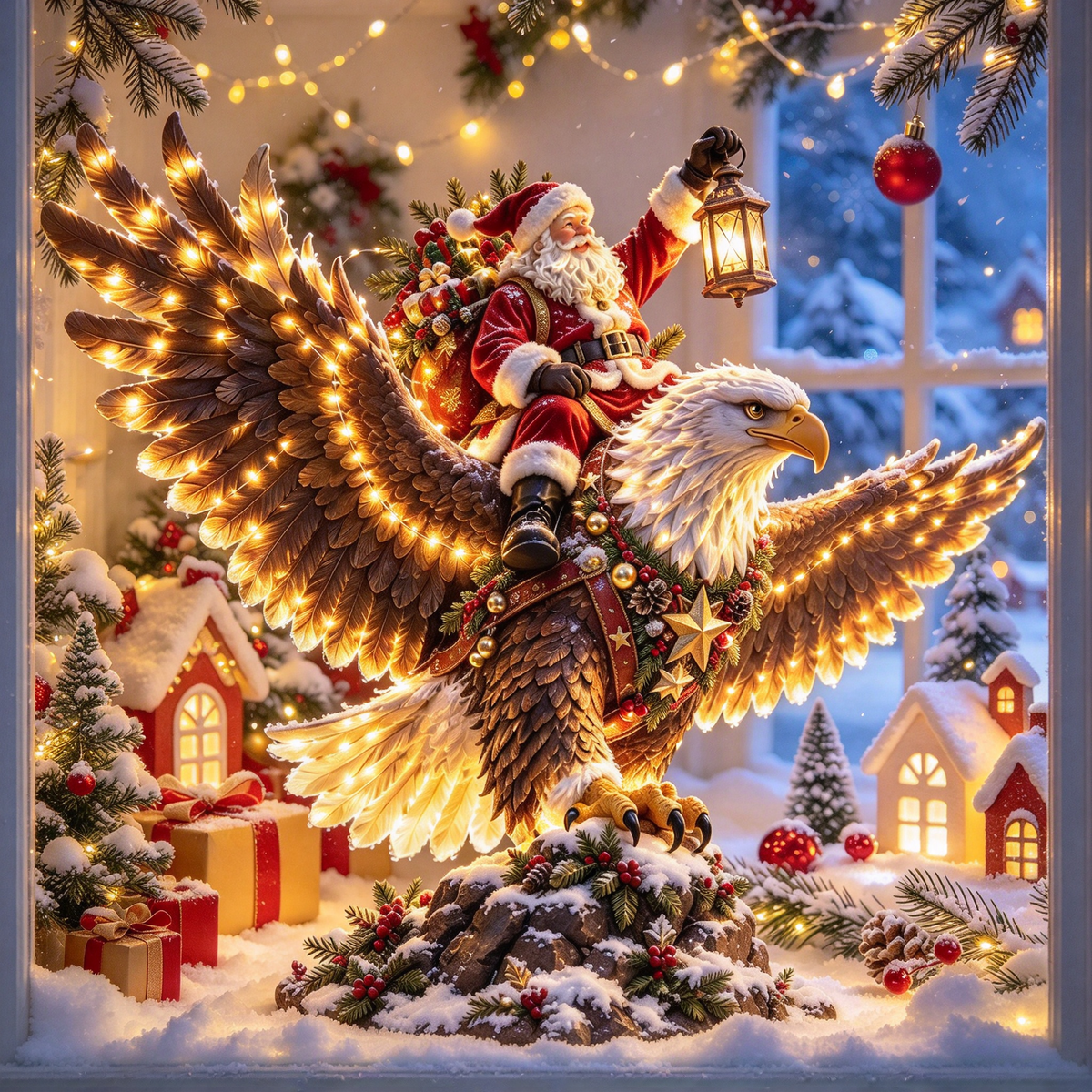 🎅 Sky Rider Santa – Lighted Eagle & Santa Figurine 🦅