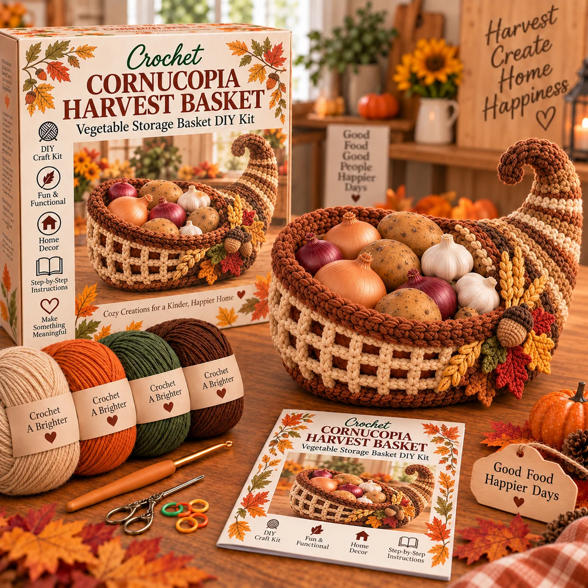 🍂🧶 Crochet the Harvest | DIY Vegetable Basket Kit for Cozy Fall Decor