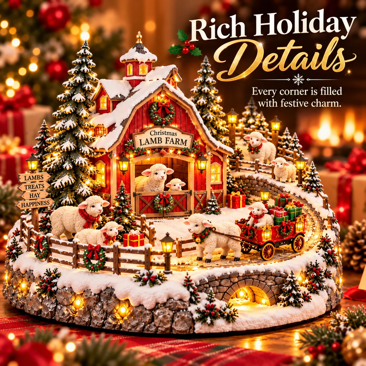 🎄 Little Lamb Christmas Village | Glowing Animated Farm Scene