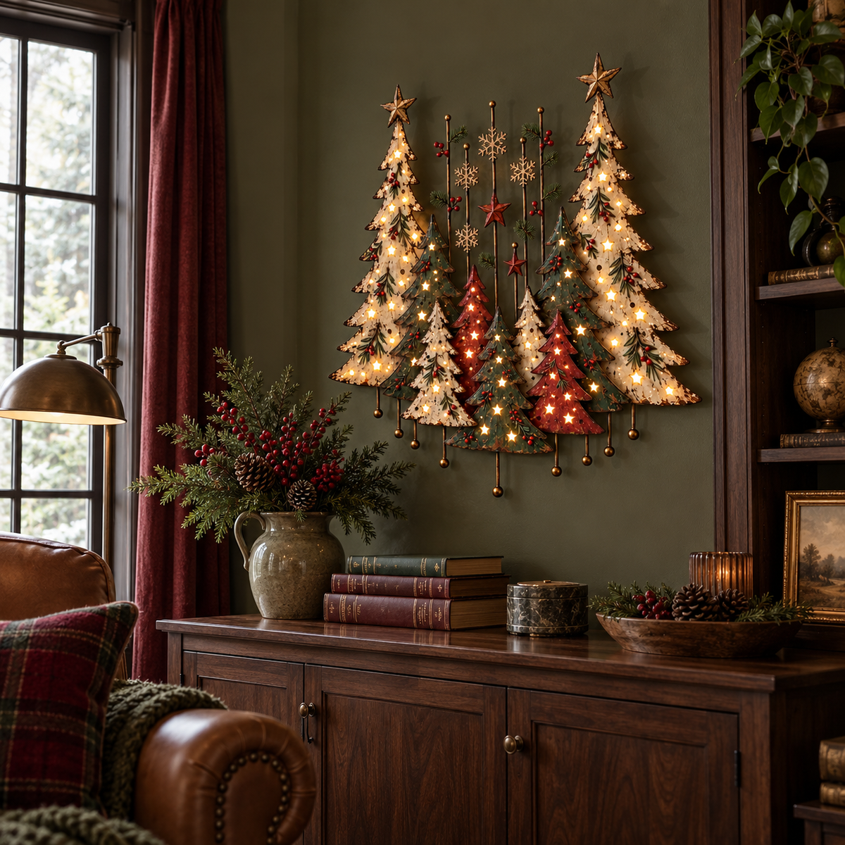 Vintage woodland Christmas wall decor at home
