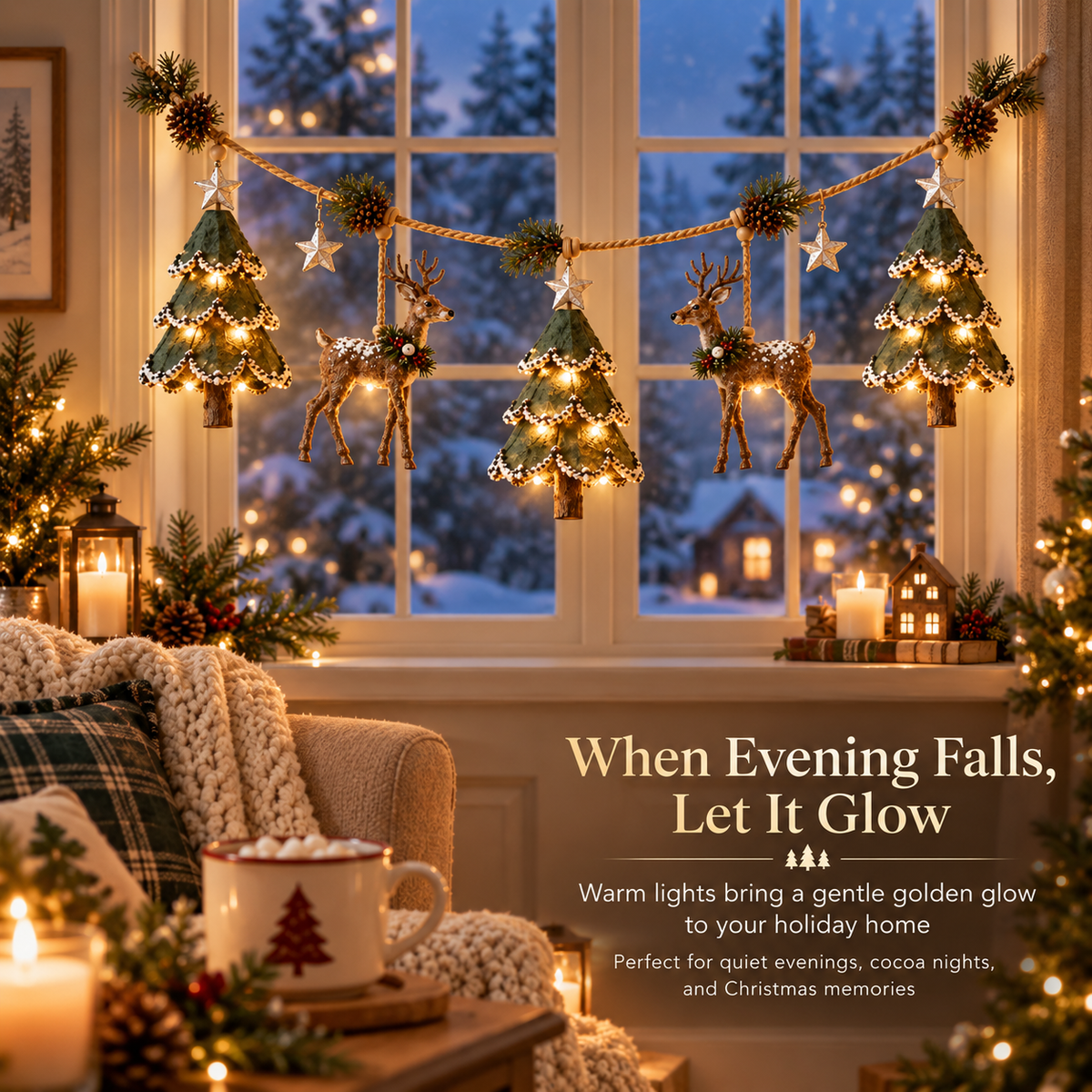 🦌✨ Woodland Deer Glow™ | Lighted Christmas Garland