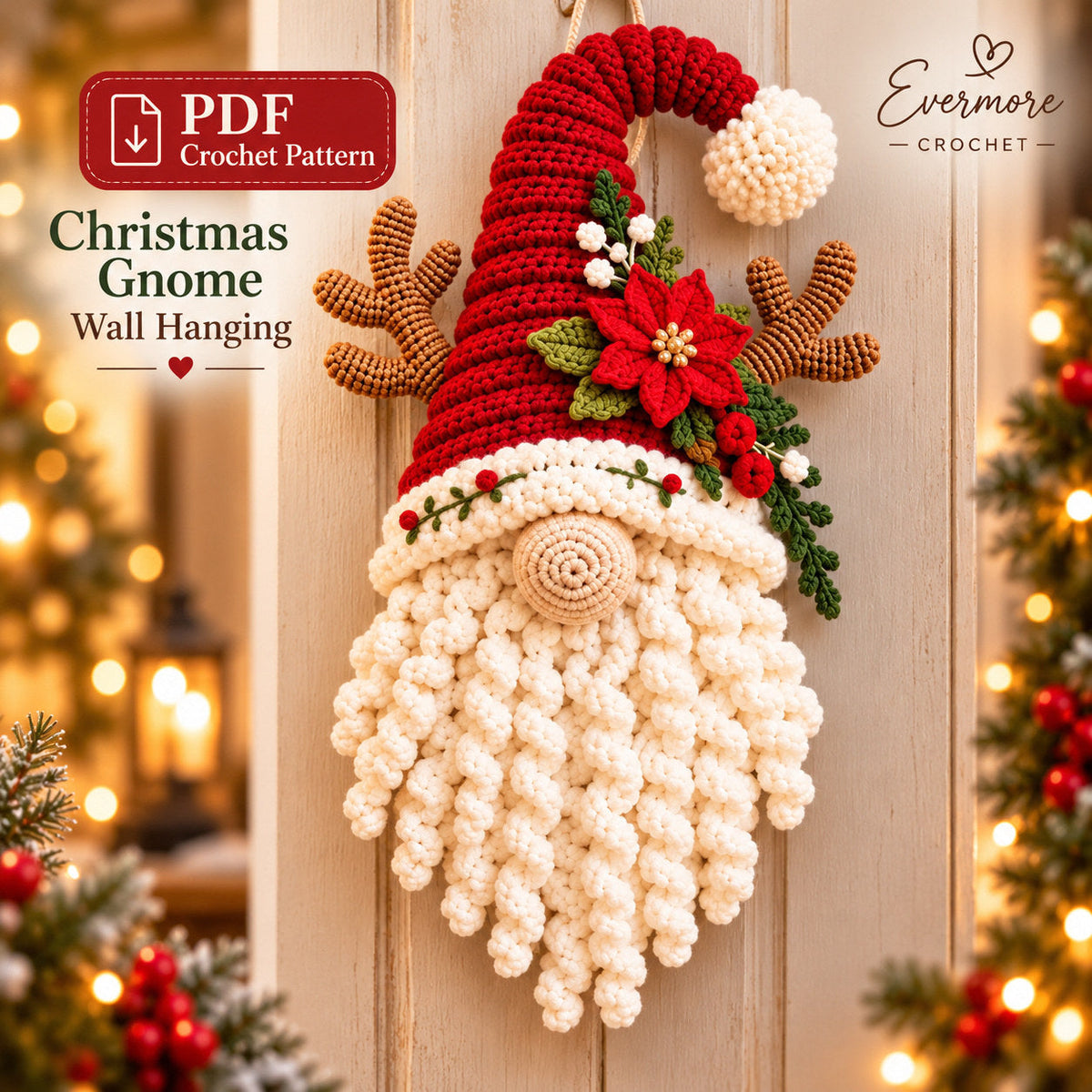 🦌🎄 Reindeer Gnome Crochet Pattern™ | Santa Hat Door Hanger