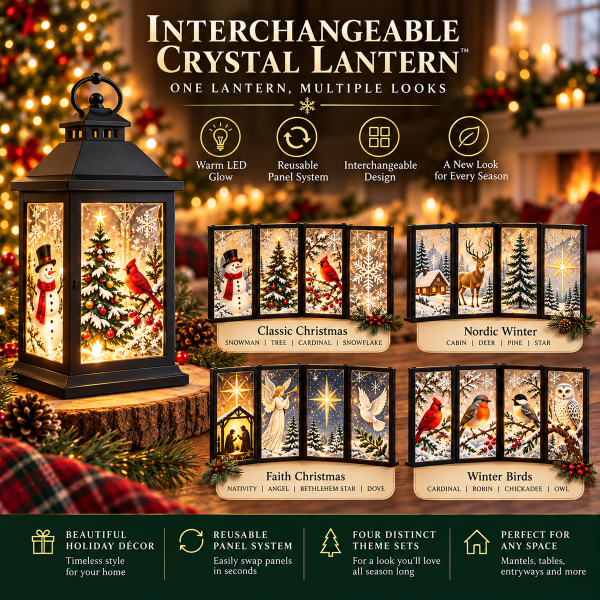 🎄💎 Interchangeable Crystal Holiday Lantern ✨ Light Up Seasonal Decor