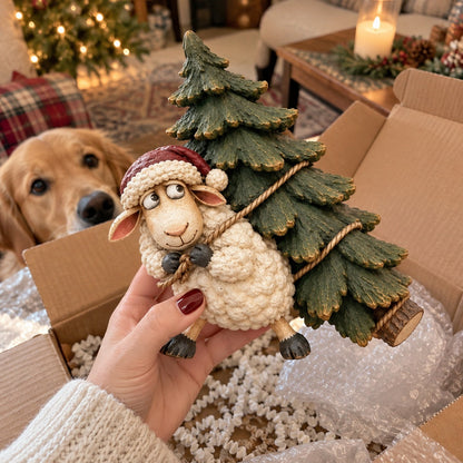 🐑Little Woolly's Christmas Mission™ – Whimsical Sheep Carrying Christmas Tree Figurine