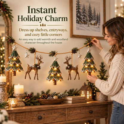 🦌✨ Woodland Deer Glow™ | Lighted Christmas Garland