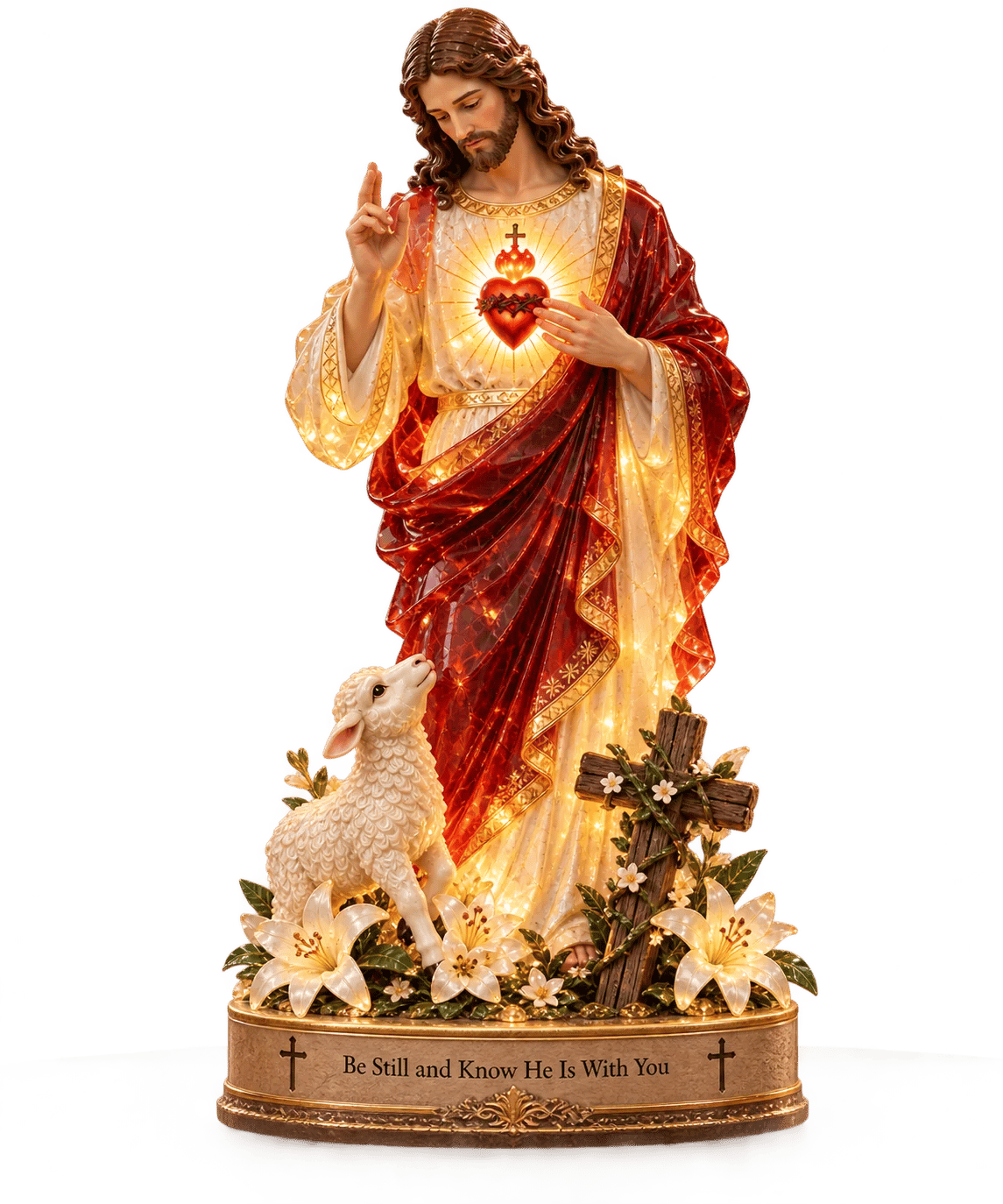 ✝️🔥 50K+ Sold! 👼 Jesus & Lamb Lighted Sea Glass Statue — A Beautiful Symbol of Faith