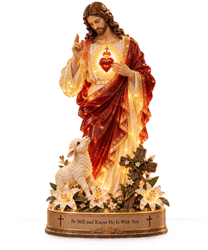 ✝️🔥 50K+ Sold! 👼 Jesus & Lamb Lighted Sea Glass Statue — A Beautiful Symbol of Faith