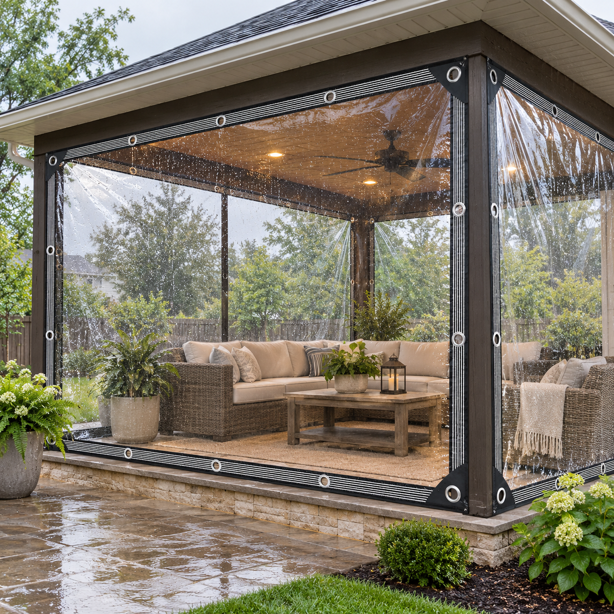 💧🛠️ Reinforced Clear Waterproof Tarp – Outdoor Cover with Metal Grommets
