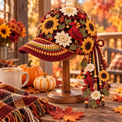 🍂🧶 Handmade Crochet Garden Cap – Floral & Woodland Collection