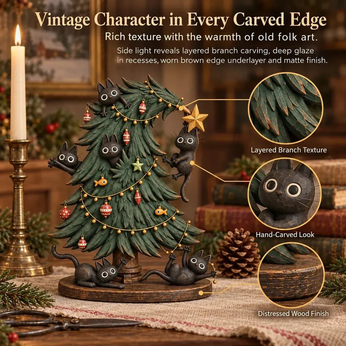🎄🐈 Midnight Mischief™ | Cute Black Cat Christmas Tree Decor