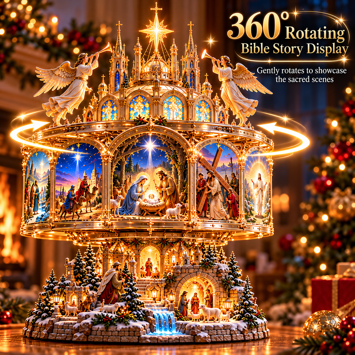 ⛪✨ Sacred Story Glow™ | Rotating Nativity Display